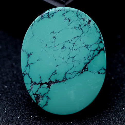 高瓷铁线蓝绿绿松石蛋面形戒面--绿松石-B22K918A04002