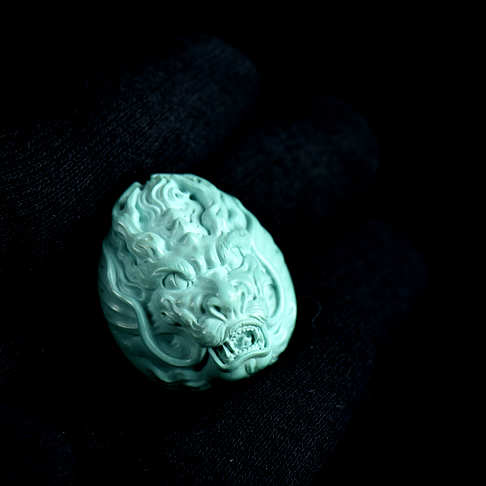 高瓷蓝色绿松石兽面吊坠--绿松石-D22FP20F01002
