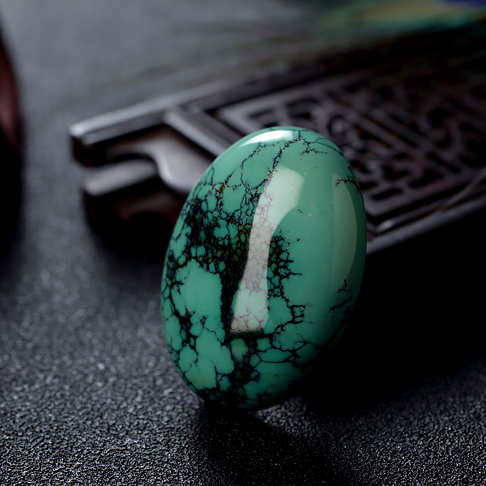 高瓷铁线蓝绿绿松石蛋面形戒面--绿松石-F224020I03011