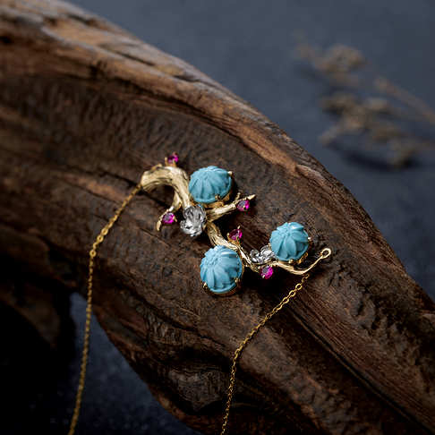 高瓷浅蓝绿松石花项链--绿松石-F224518I05006