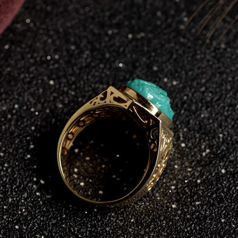 中高瓷蓝绿绿松石龙头戒指--绿松石-F228322A13013