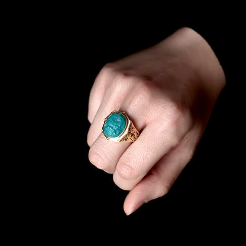 中高瓷蓝绿绿松石龙头戒指--绿松石-F228322A13013