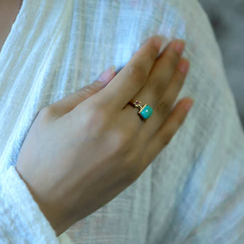 中高瓷绿色绿松石戒指--绿松石-F228518I24009