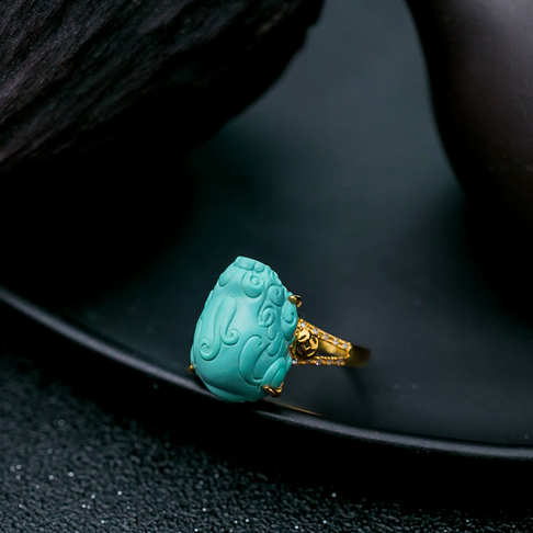 中高瓷浅蓝绿松石貔貅戒指--绿松石-F22BY19C20007