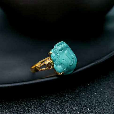 中高瓷浅蓝绿松石貔貅戒指--绿松石-F22BY19C20007