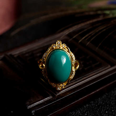 高瓷蓝绿绿松石戒指--绿松石-F22BY21J16011