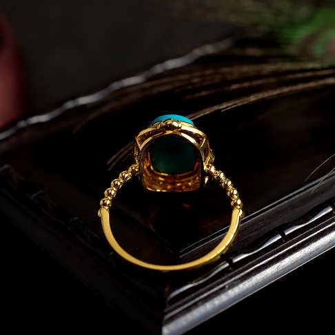中高瓷蓝绿松石方形戒指--绿松石-F22BY21J16012