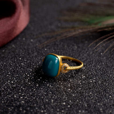 高瓷铁线蓝绿绿松石方形戒指--绿松石-F22BY22D05003