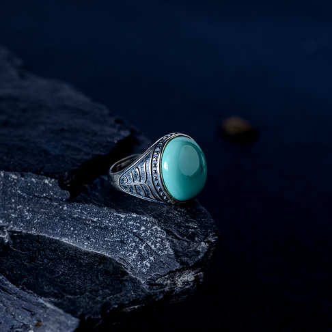 银镶中高瓷铁线蓝绿绿松石戒指--绿松石-F22J518E22004