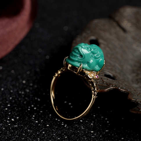 中高瓷绿色绿松石貔貅戒指--绿松石-F22J522B18002