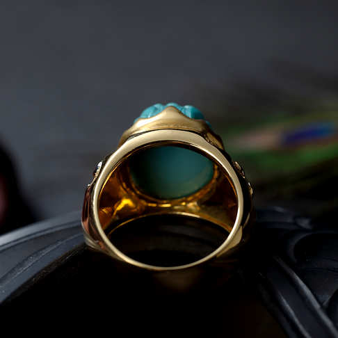 高瓷铁线蓝绿绿松石龙头戒指--绿松石-F22R820F20001