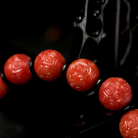 13.5mm柿子红南红回纹珠单圈手串-南红玛瑙-保山南红-B02R817L310