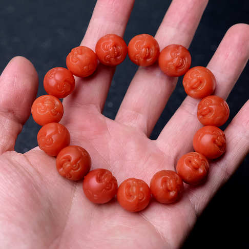 13.5mm柿子红南红单圈手串-南红玛瑙-保山南红-B02R818D23008