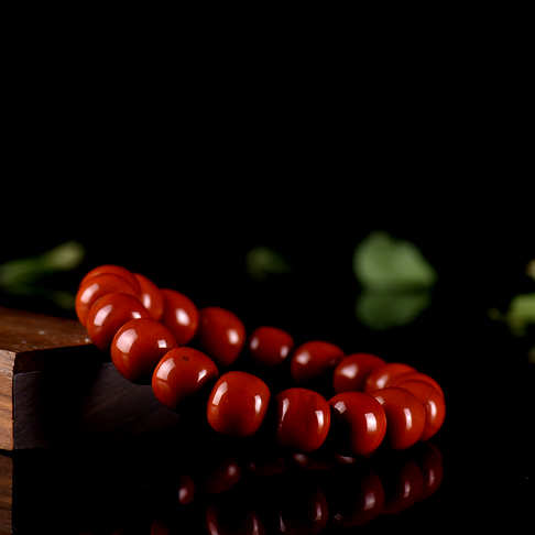 柿子红南红老形珠单圈手串-南红玛瑙-四川南红-D02CG19L10001