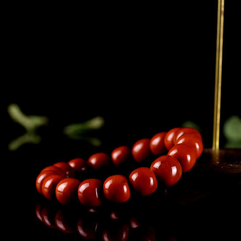 柿子红南红老形珠单圈手串-南红玛瑙-四川南红-D02CG19L10001