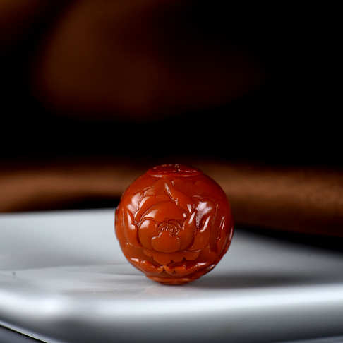 18mm柿子红南红牡丹圆珠-南红玛瑙-四川南红-D02CG20G08001