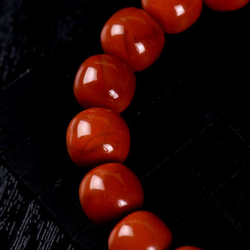 柿子红南红老形珠单圈手串-南红玛瑙-四川南红-D02FP20K28004