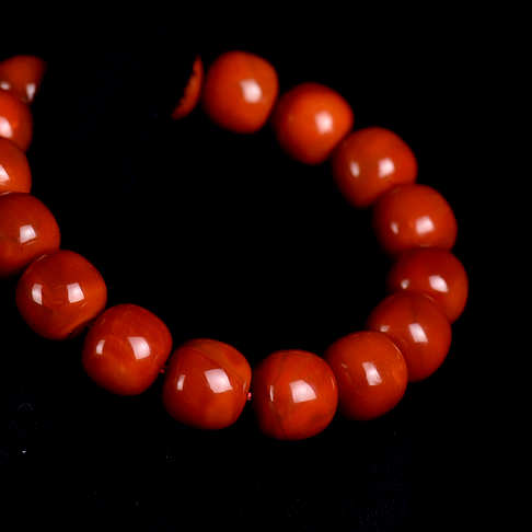 柿子红南红老形珠单圈手串-南红玛瑙-四川南红-D02FP20K28004