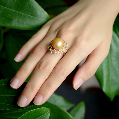 海水金色珍珠戒指--珍珠-海水珠-B38A918K16006