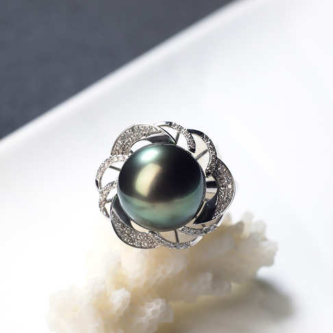 海水孔雀绿色珍珠戒指--珍珠-海水珠-B38A920C24001