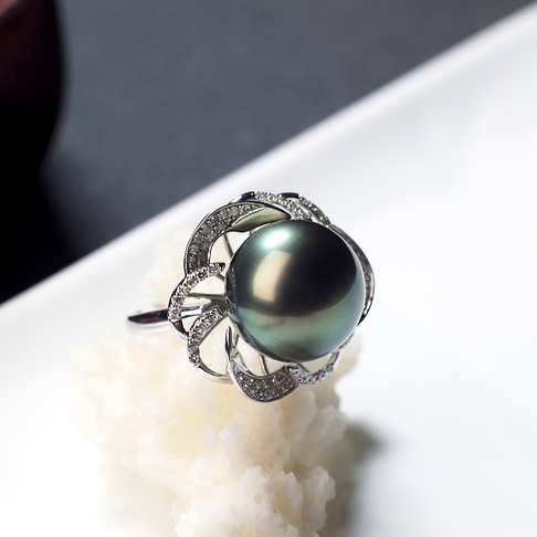 海水孔雀绿色珍珠戒指--珍珠-海水珠-B38A920C24001