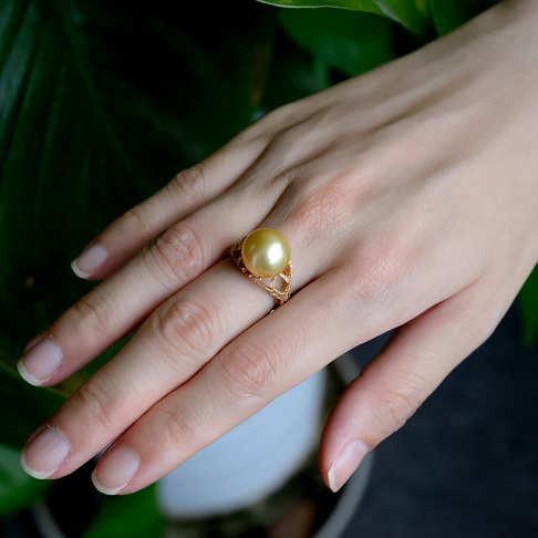 海水金色珍珠戒指--珍珠-海水珠-B38AT19F21005