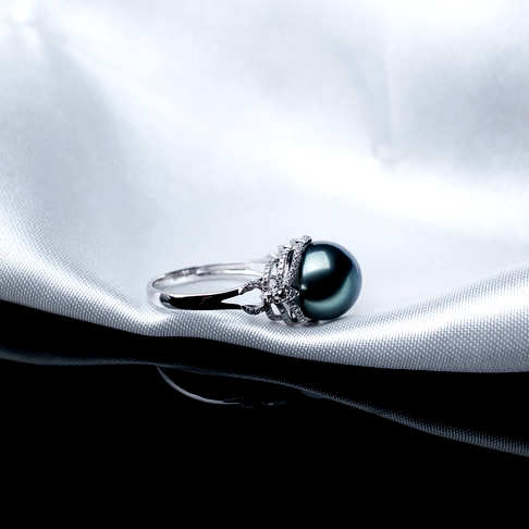 海水孔雀绿色珍珠戒指--珍珠-海水珠-F38AT18H31001