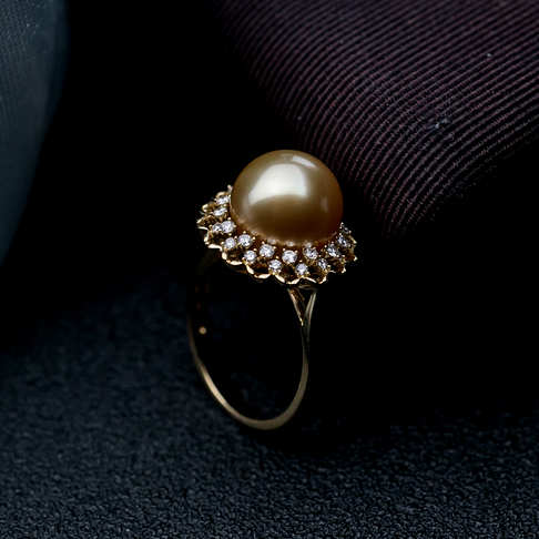 海水金色珍珠戒指--珍珠-海水珠-F38CI19B23005