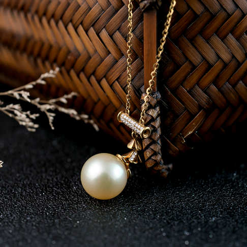 海水金色珍珠项链--珍珠-海水珠-F38V918E16007