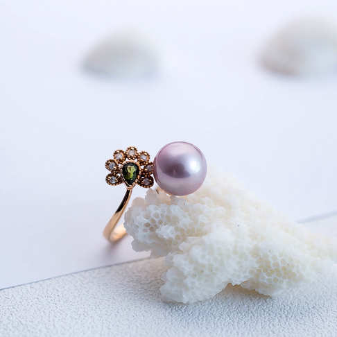 淡水紫色珍珠戒指--珍珠-淡水珠-F38Y418D08010