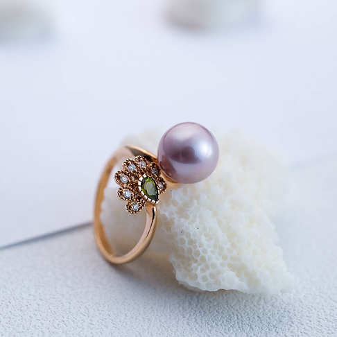淡水紫色珍珠戒指--珍珠-淡水珠-F38Y418D08010